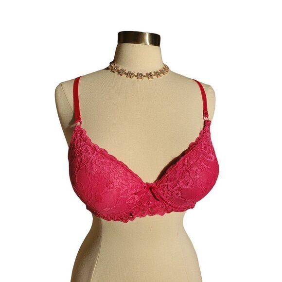 Women's Push Up 38C Pink Sexy Lace Overlay Hot Pink Push Up Demi Bra 38C NWOT - Picture 2 of 9